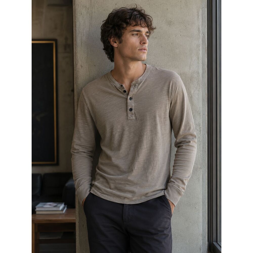 RAG & BONE New York Gray Long Sleeve Henley T Shirt Tee Top   Mens Size Large